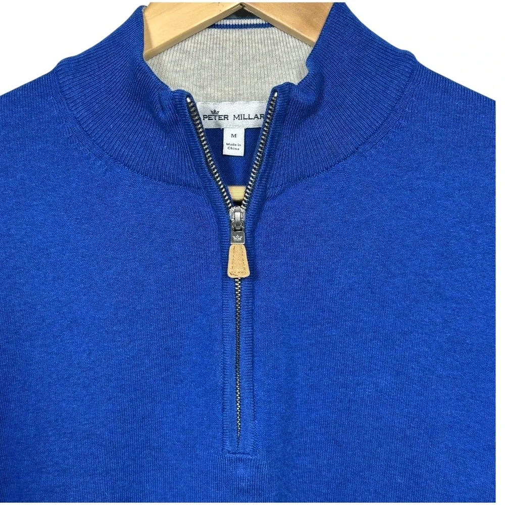 Peter Millar‎ 1/4 Zip Pullover Men Size Medium Blue Cotton Nylon Silk Cashmere